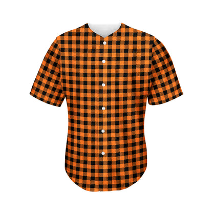 Orange Buffalo Plaid Print Men's Baseball Jersey