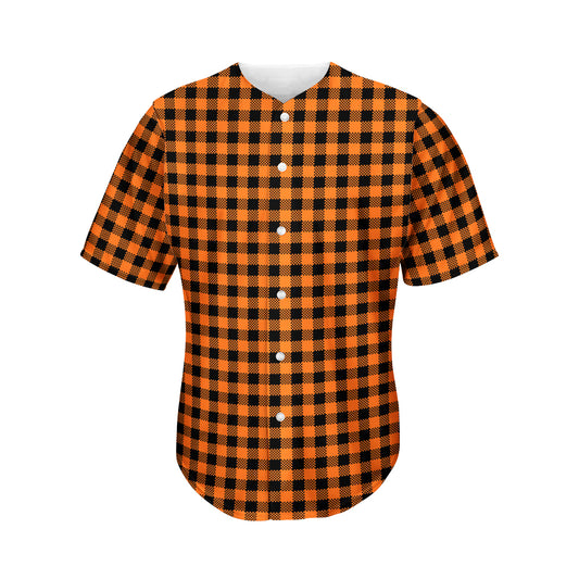 Orange Buffalo Plaid Print Men's Baseball Jersey