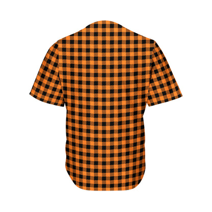 Orange Buffalo Plaid Print Men's Baseball Jersey