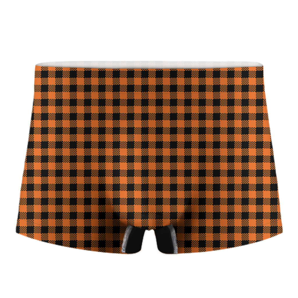 Orange Buffalo Plaid Print Men's Boxer Briefs