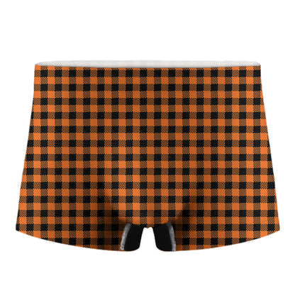 Orange Buffalo Plaid Print Men's Boxer Briefs
