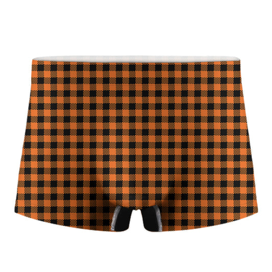 Orange Buffalo Plaid Print Men's Boxer Briefs