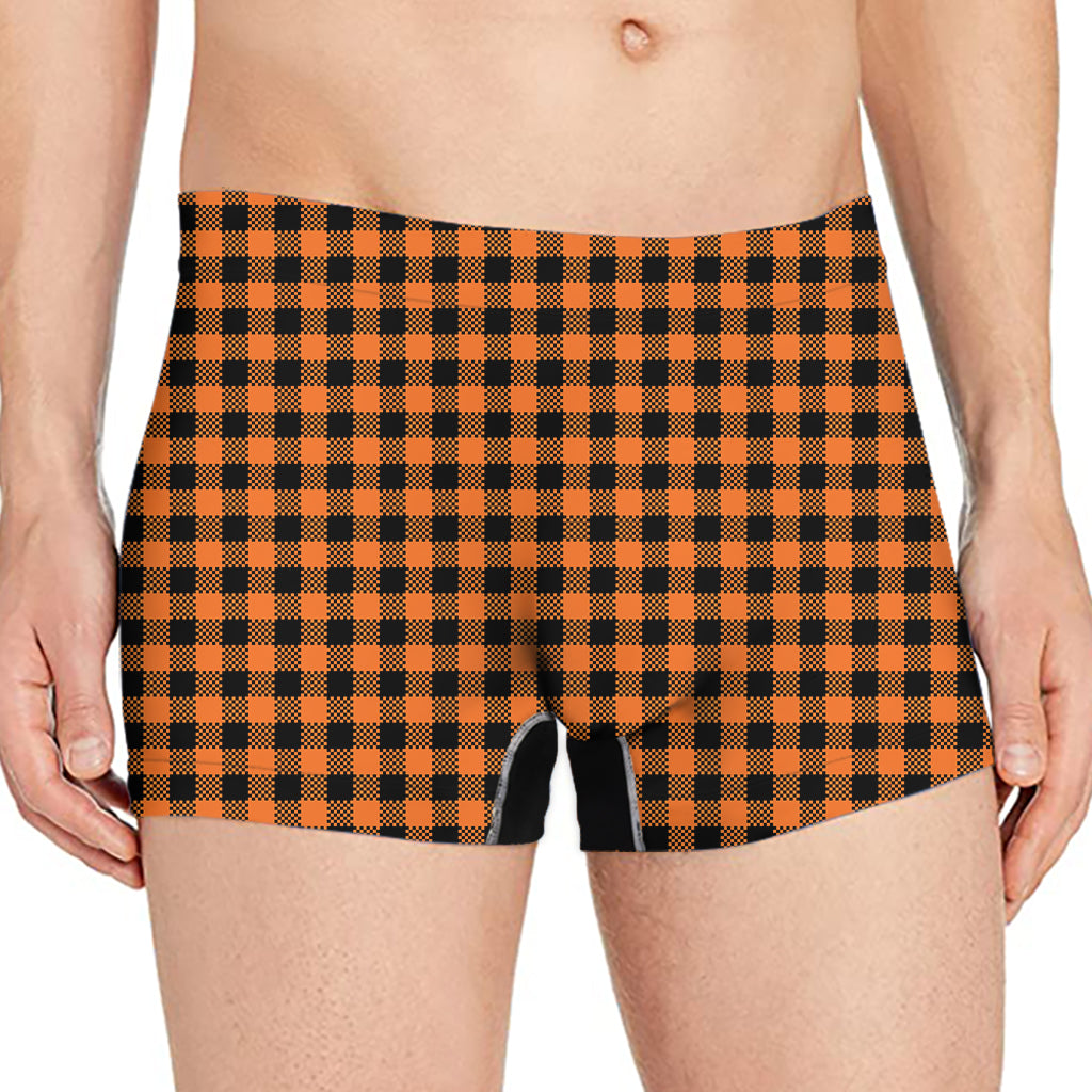 Orange Buffalo Plaid Print Men's Boxer Briefs