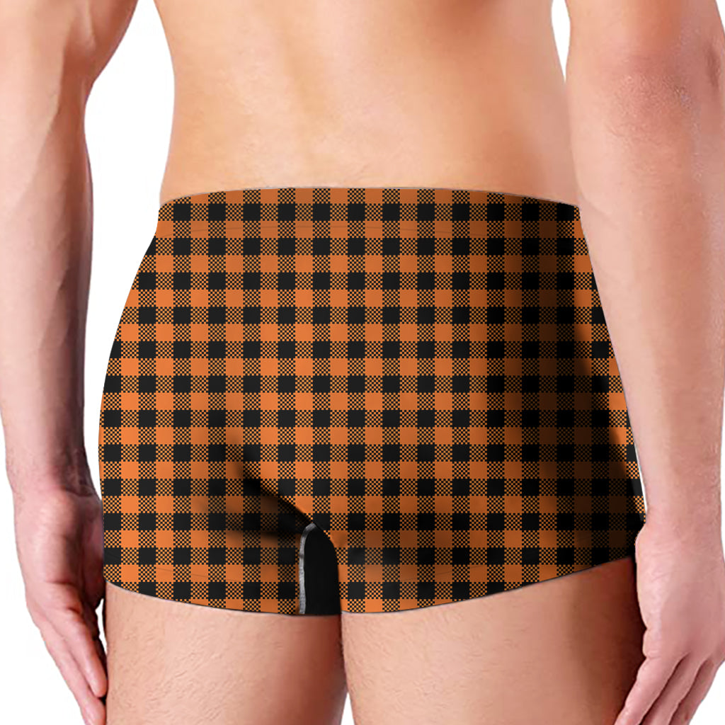 Orange Buffalo Plaid Print Men's Boxer Briefs