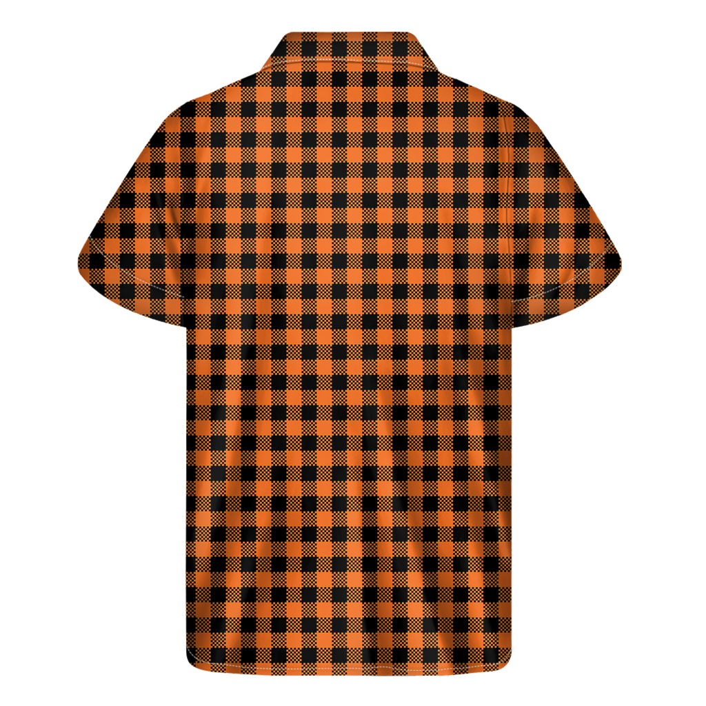 Orange Buffalo Plaid Print Men's Short Sleeve Shirt