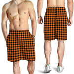 Orange Buffalo Plaid Print Men's Shorts