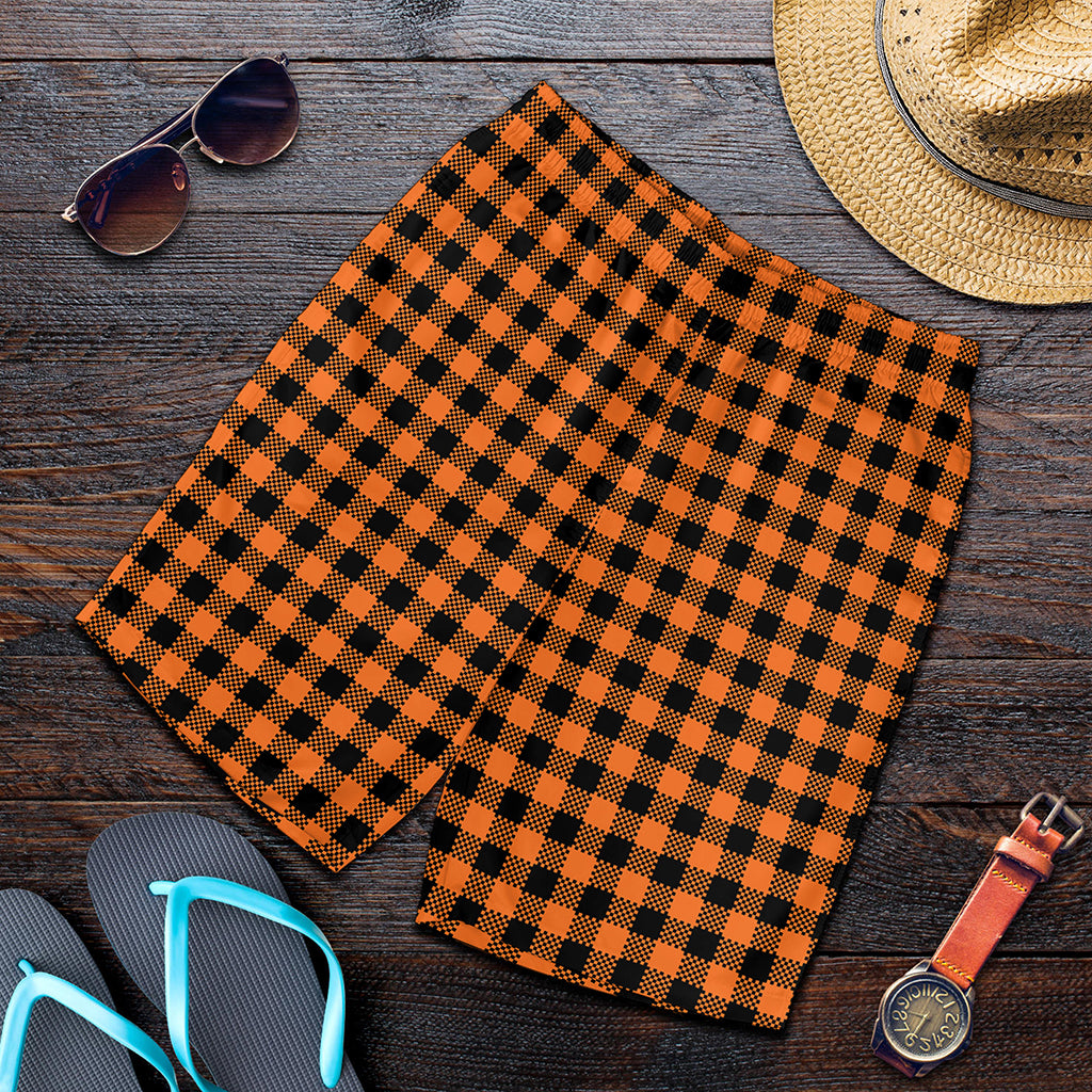 Orange Buffalo Plaid Print Men's Shorts