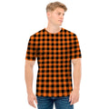 Orange Buffalo Plaid Print Men's T-Shirt