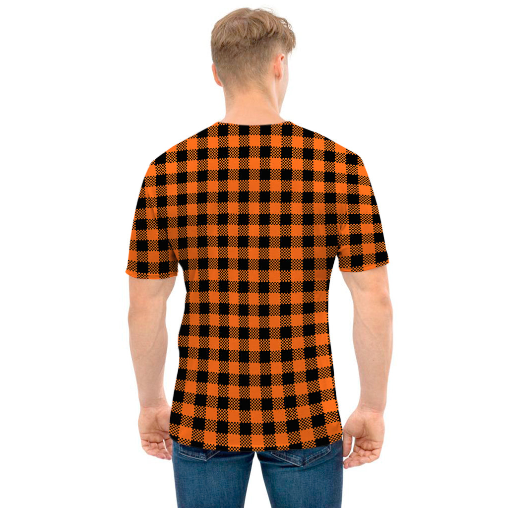 Orange Buffalo Plaid Print Men's T-Shirt