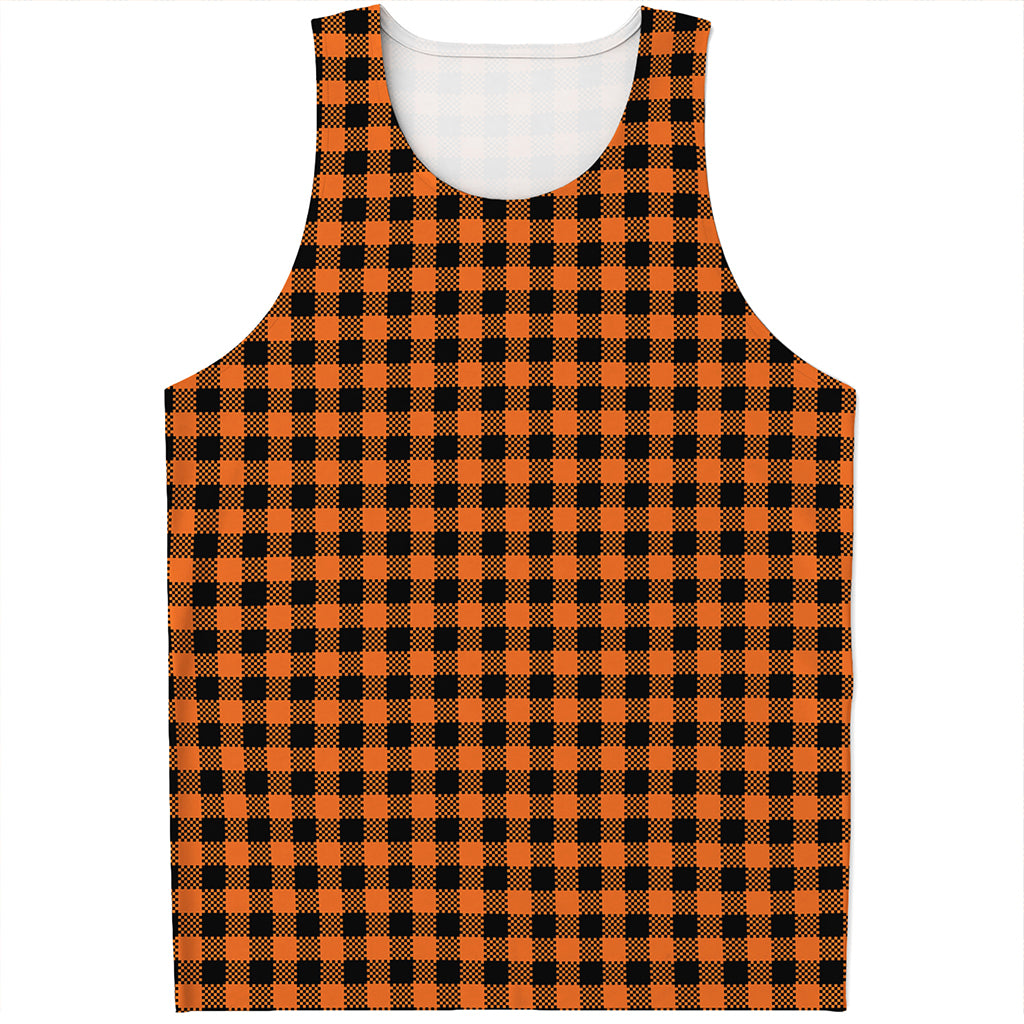 Orange Buffalo Plaid Print Men's Tank Top