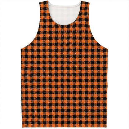 Orange Buffalo Plaid Print Men's Tank Top