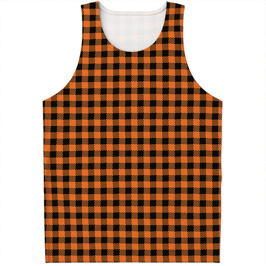 Orange Buffalo Plaid Print Men's Tank Top