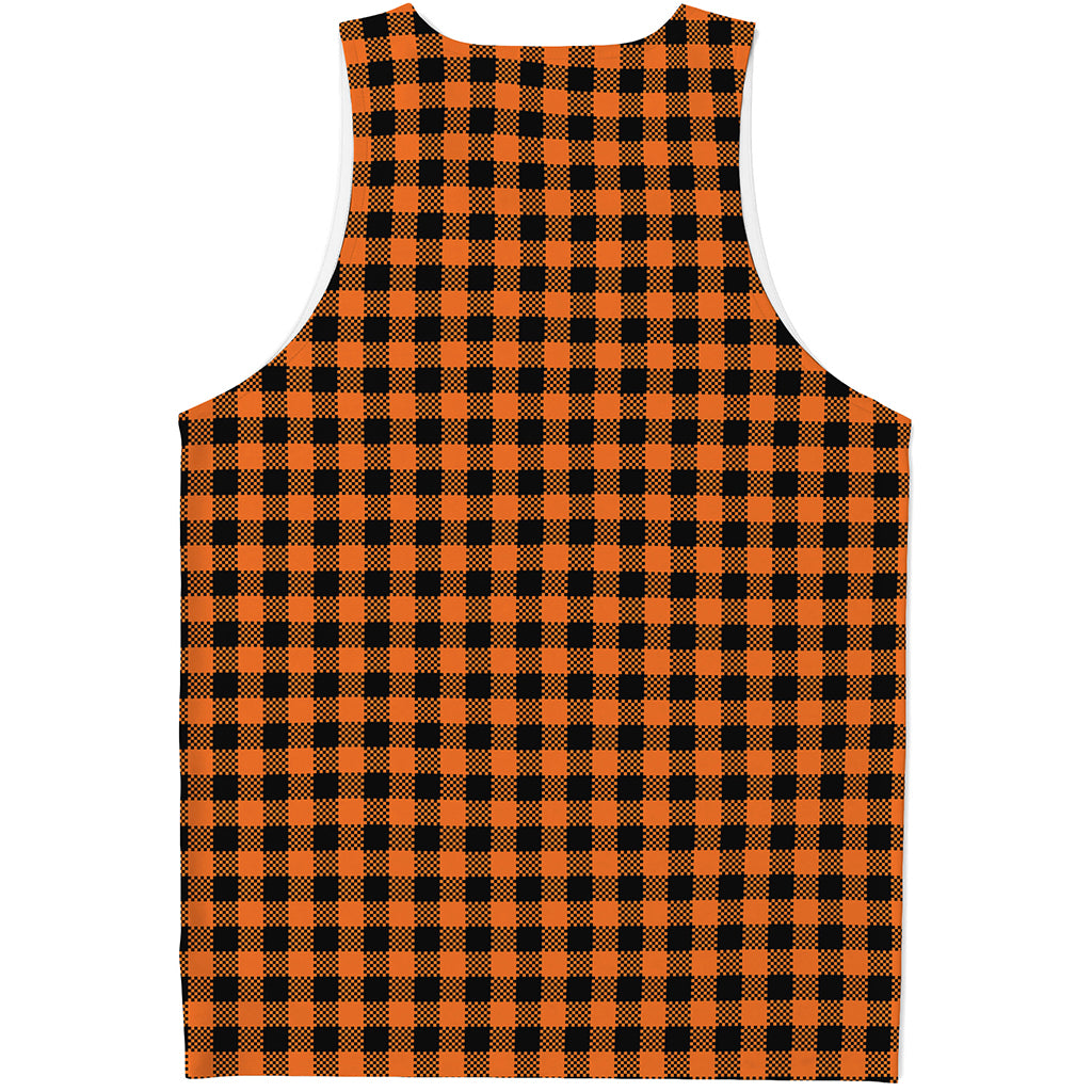 Orange Buffalo Plaid Print Men's Tank Top