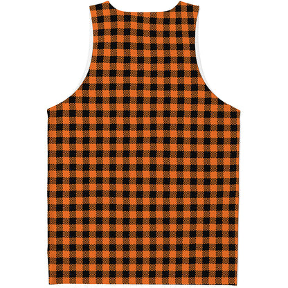Orange Buffalo Plaid Print Men's Tank Top