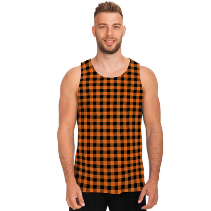 Orange Buffalo Plaid Print Men's Tank Top