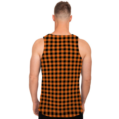 Orange Buffalo Plaid Print Men's Tank Top