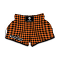 Orange Buffalo Plaid Print Muay Thai Boxing Shorts