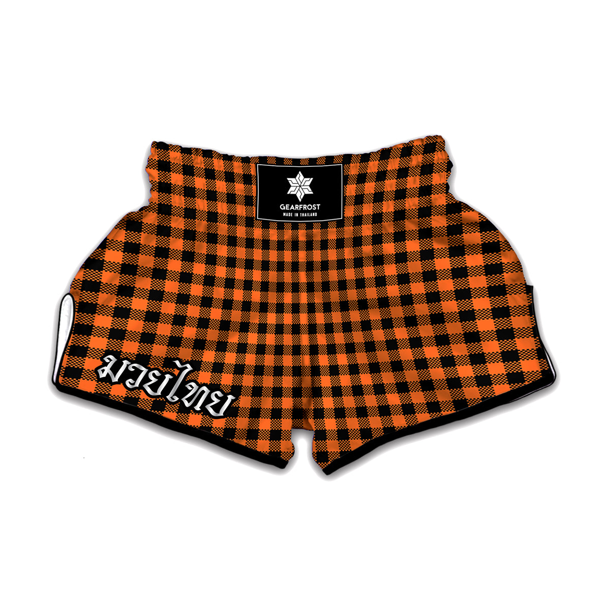 Orange Buffalo Plaid Print Muay Thai Boxing Shorts