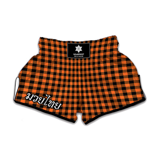 Orange Buffalo Plaid Print Muay Thai Boxing Shorts