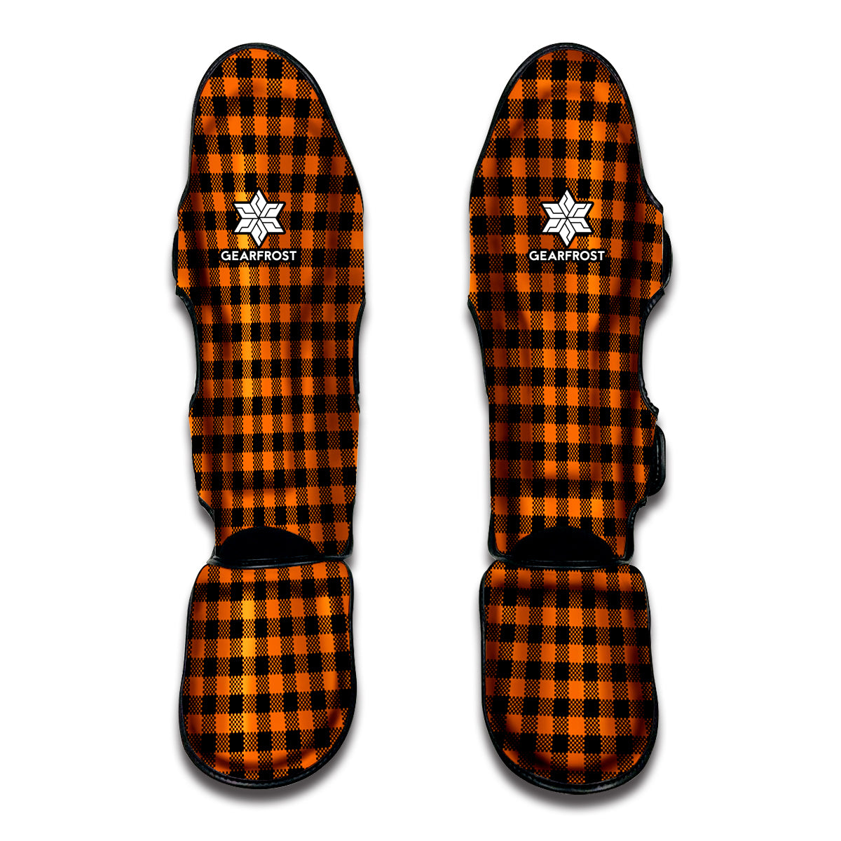 Orange Buffalo Plaid Print Muay Thai Shin Guard