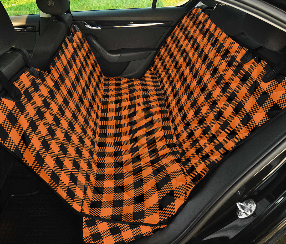 Orange Buffalo Plaid Print Pet Car Back Seat Cover