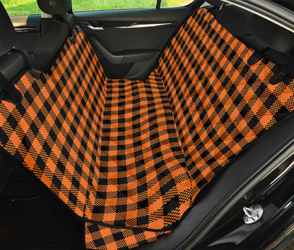 Orange Buffalo Plaid Print Pet Car Back Seat Cover