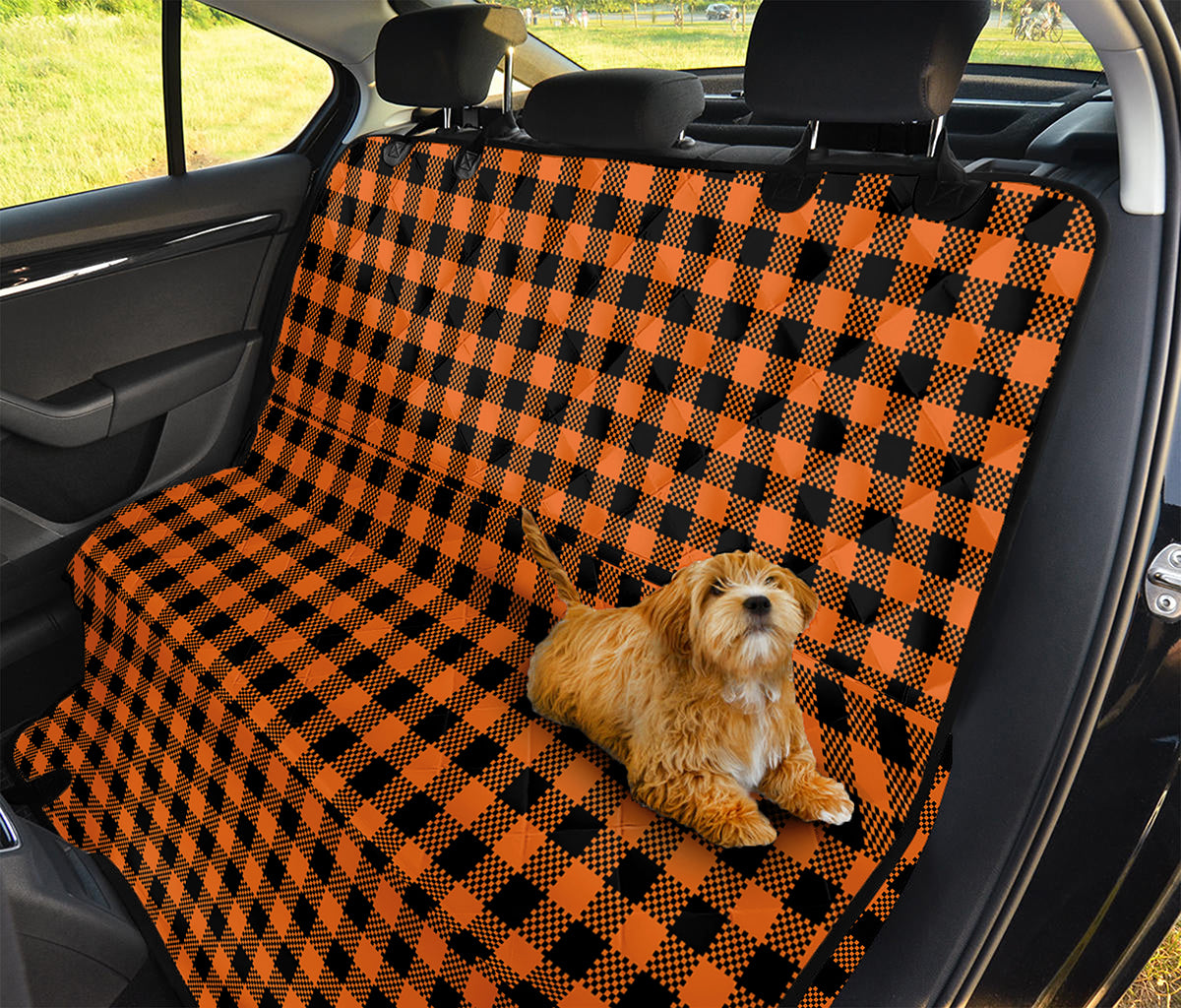 Orange Buffalo Plaid Print Pet Car Back Seat Cover