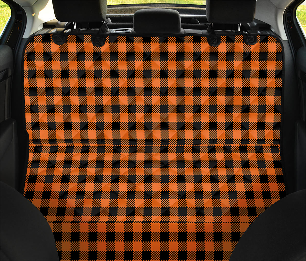 Orange Buffalo Plaid Print Pet Car Back Seat Cover