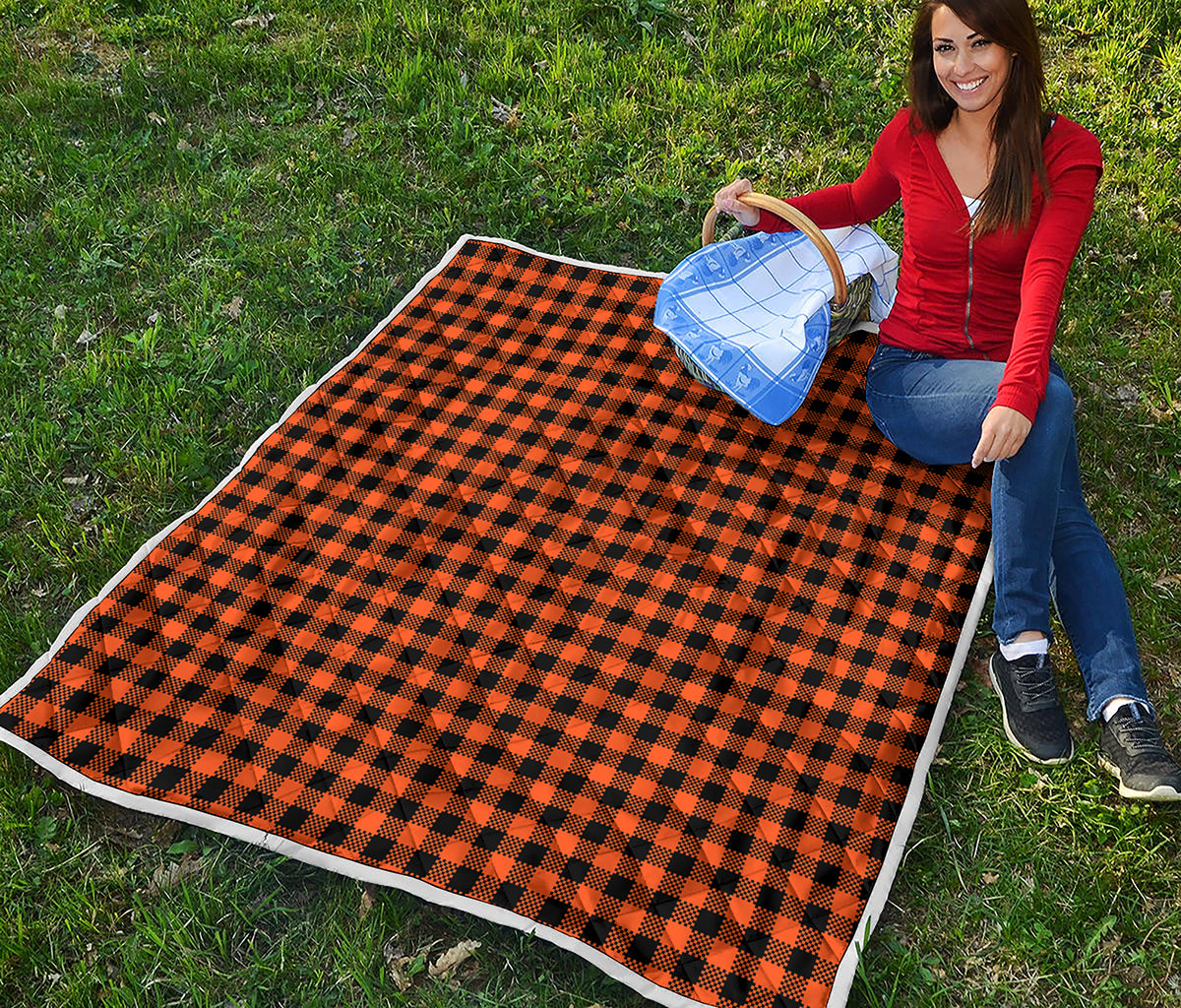 Orange Buffalo Plaid Print Quilt