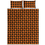 Orange Buffalo Plaid Print Quilt Bed Set