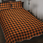 Orange Buffalo Plaid Print Quilt Bed Set