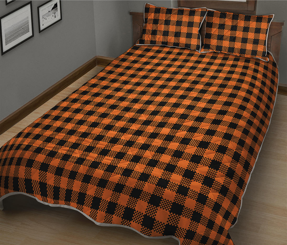 Orange Buffalo Plaid Print Quilt Bed Set