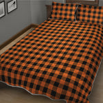 Orange Buffalo Plaid Print Quilt Bed Set