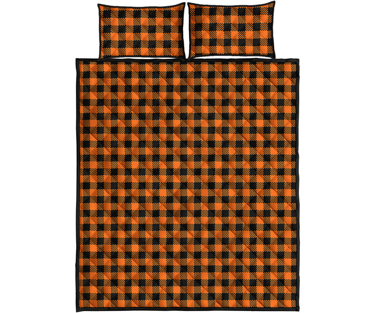 Orange Buffalo Plaid Print Quilt Bed Set