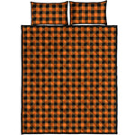 Orange Buffalo Plaid Print Quilt Bed Set