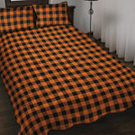 Orange Buffalo Plaid Print Quilt Bed Set