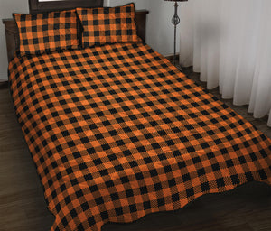 Orange Buffalo Plaid Print Quilt Bed Set