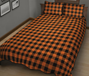 Orange Buffalo Plaid Print Quilt Bed Set