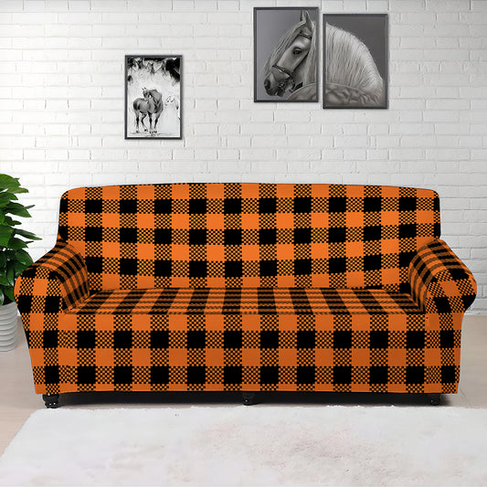 Orange Buffalo Plaid Print Sofa Cover