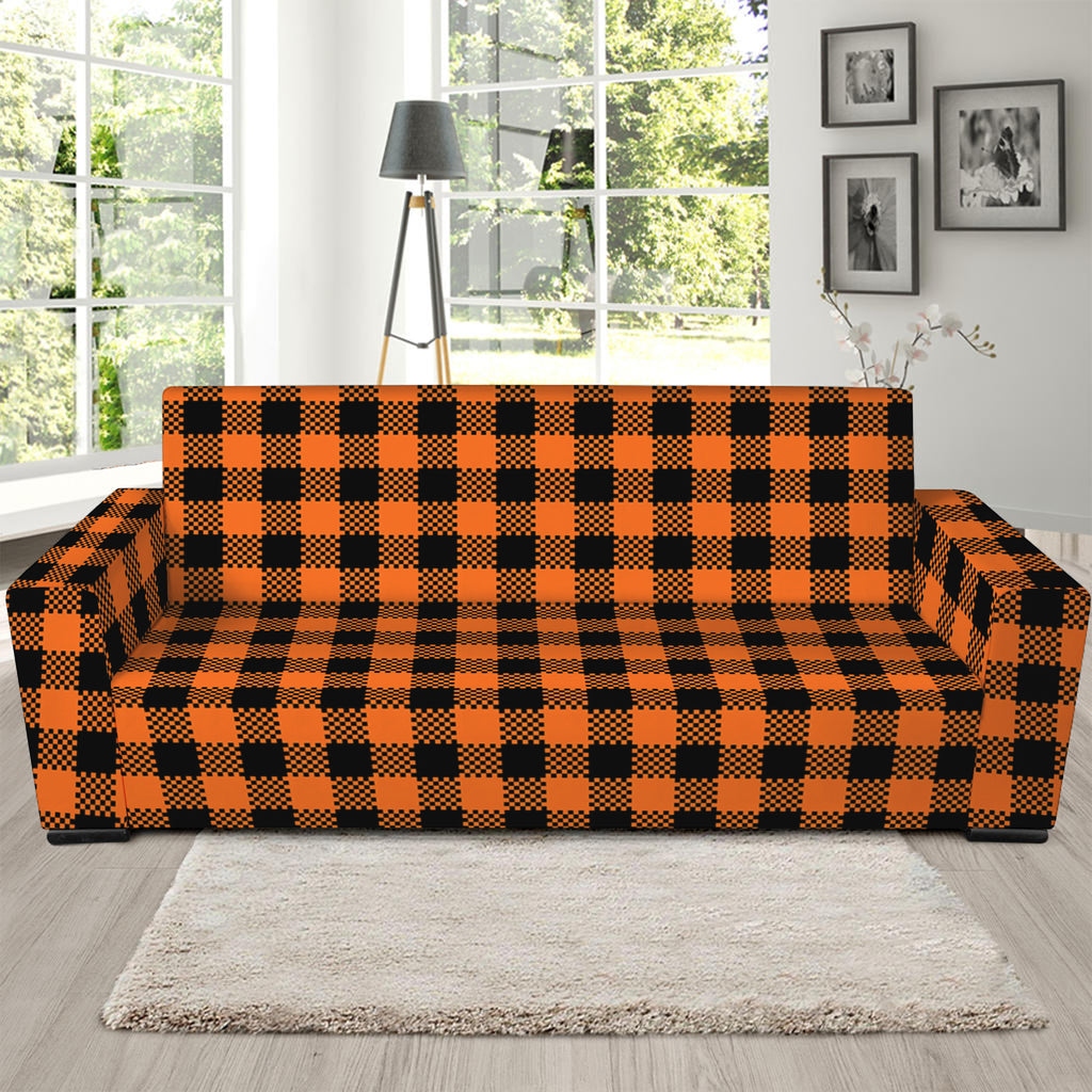 Orange Buffalo Plaid Print Sofa Slipcover