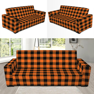 Orange Buffalo Plaid Print Sofa Slipcover