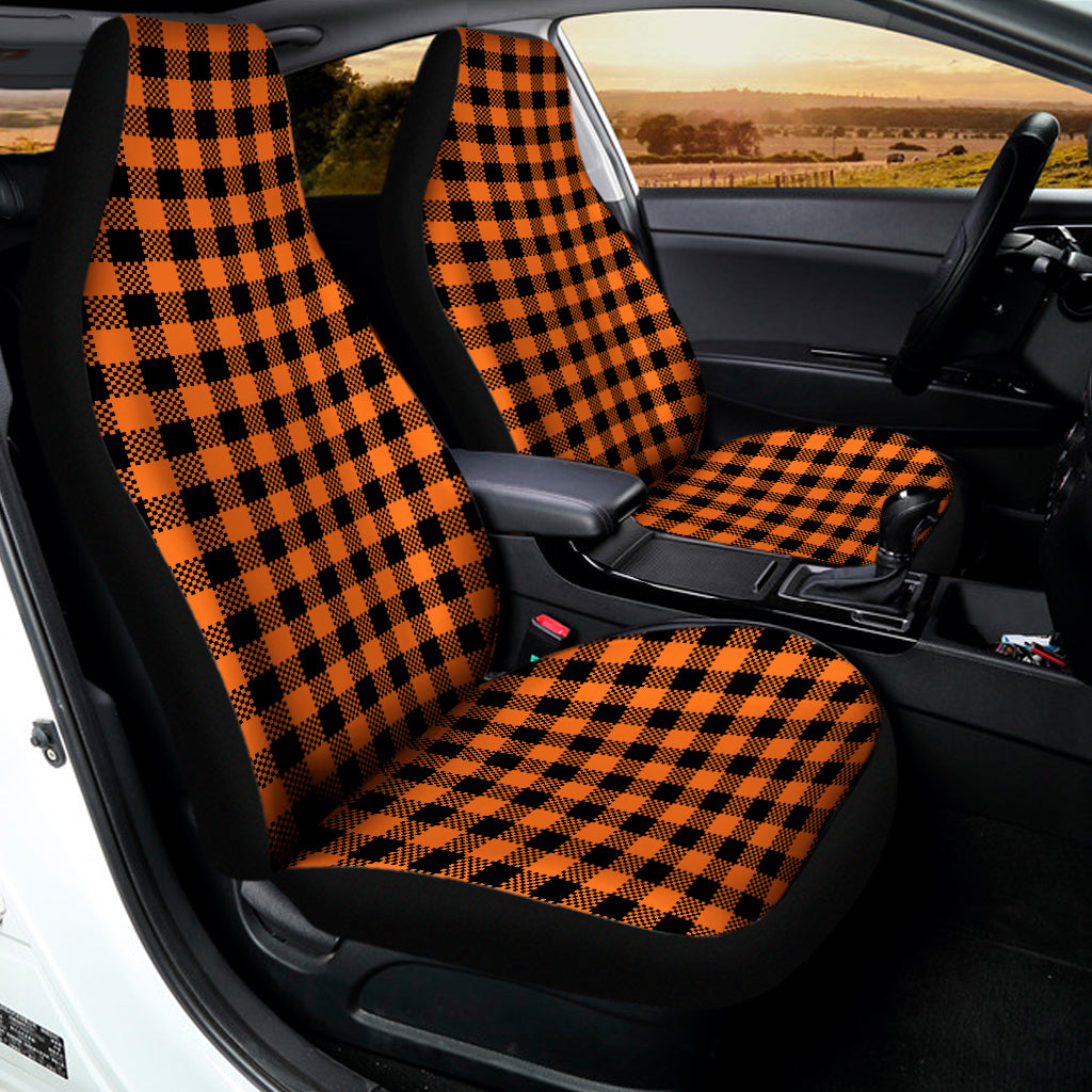 Orange Buffalo Plaid Print Universal Fit Car Seat Covers