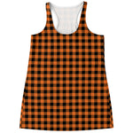 Orange Buffalo Plaid Print Women's Racerback Tank Top