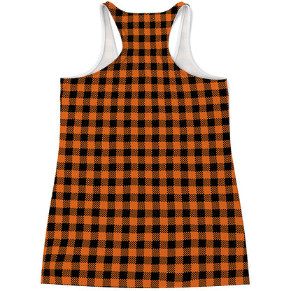 Orange Buffalo Plaid Print Women's Racerback Tank Top