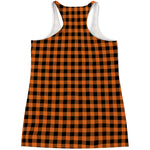 Orange Buffalo Plaid Print Women's Racerback Tank Top