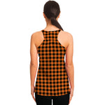 Orange Buffalo Plaid Print Women's Racerback Tank Top