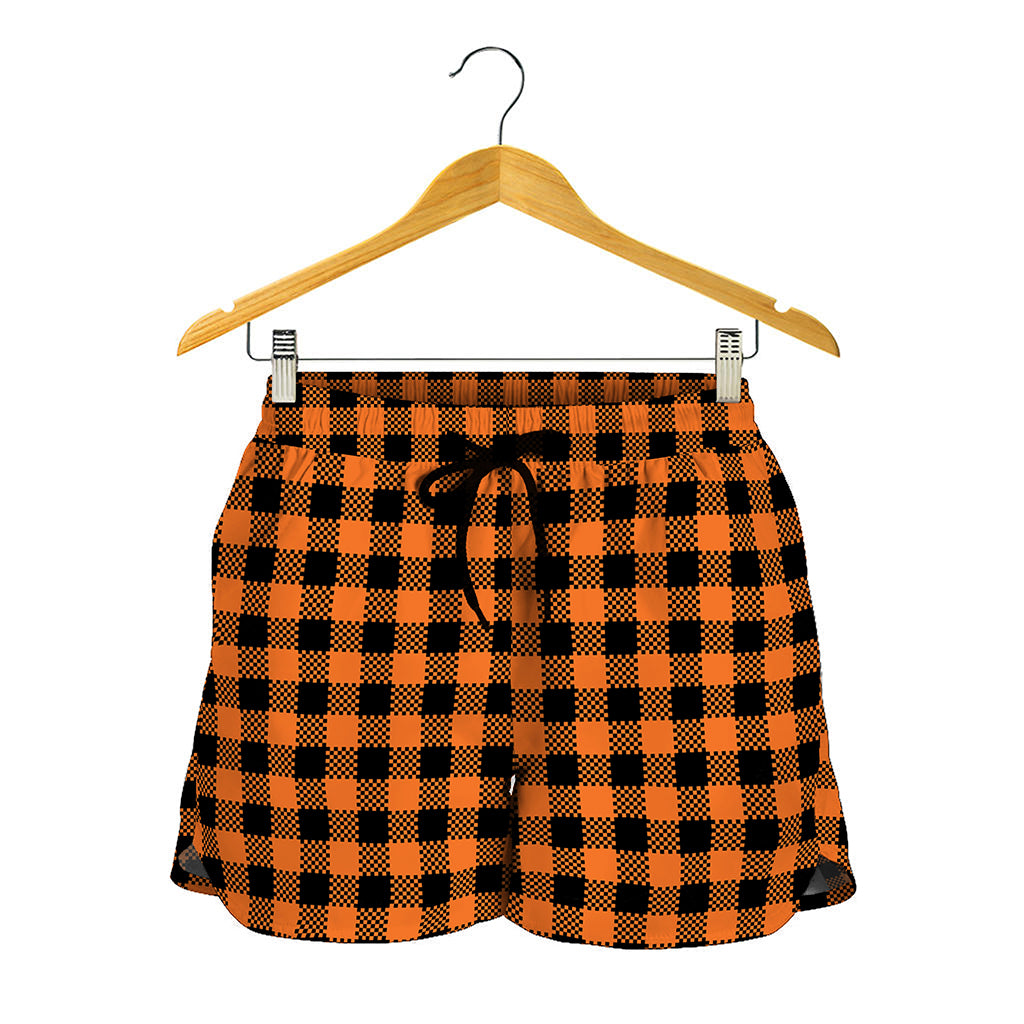 Orange Buffalo Plaid Print Women's Shorts