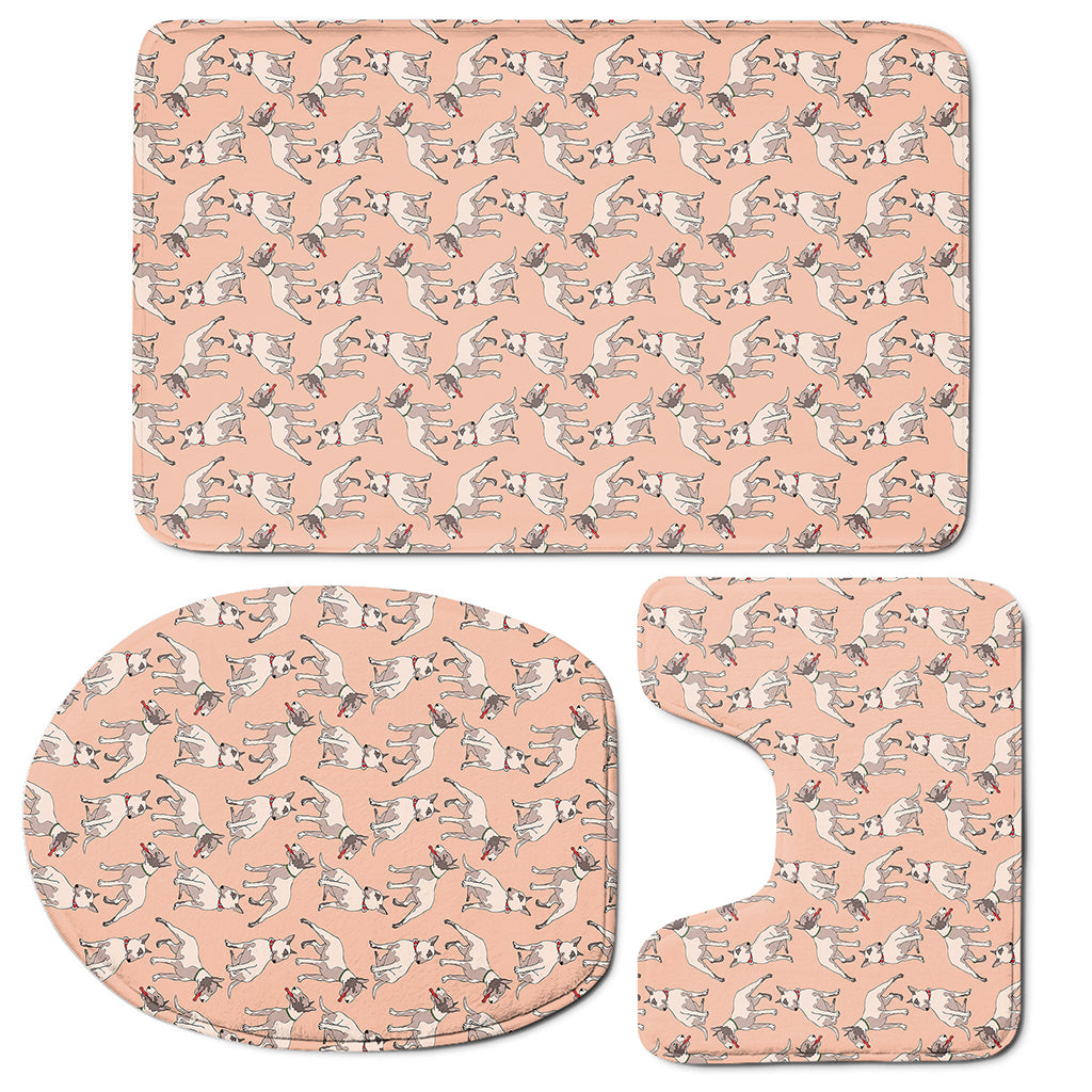 Orange Bull Terrier Pattern Print 3 Piece Bath Mat Set