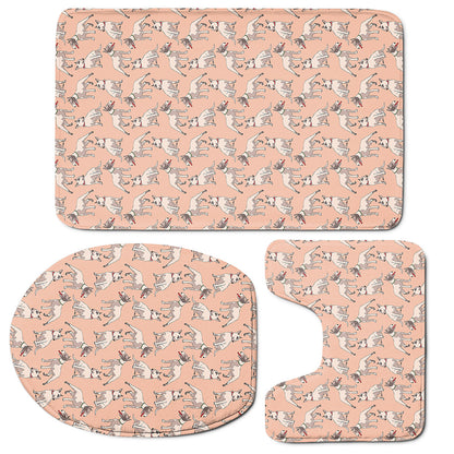 Orange Bull Terrier Pattern Print 3 Piece Bath Mat Set