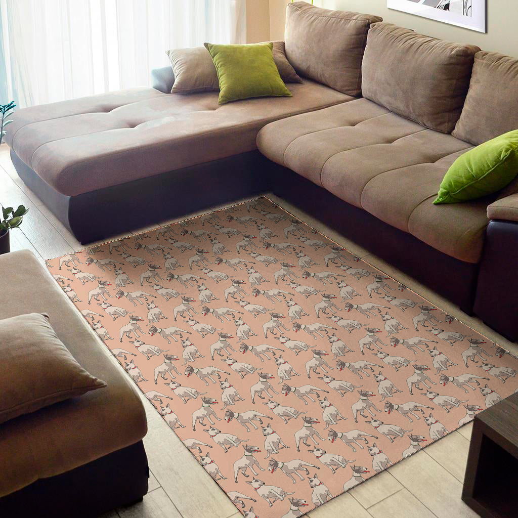Orange Bull Terrier Pattern Print Area Rug